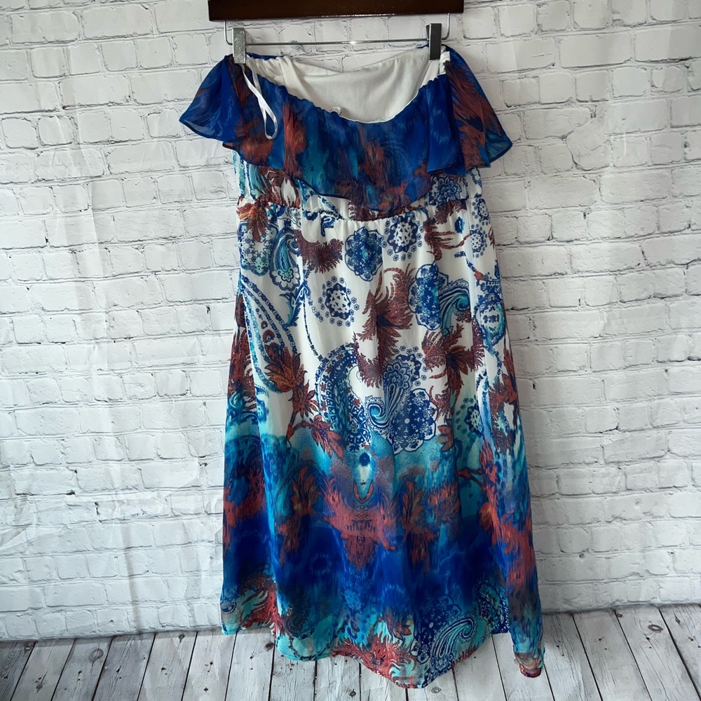 Maurices White, Blue & Pink floral strapless dress size 0 - Picture 9 of 16